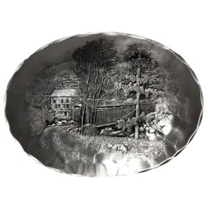 Wendell August Forge 1980 Covered‎ Bridge Metal Art Plate 7"